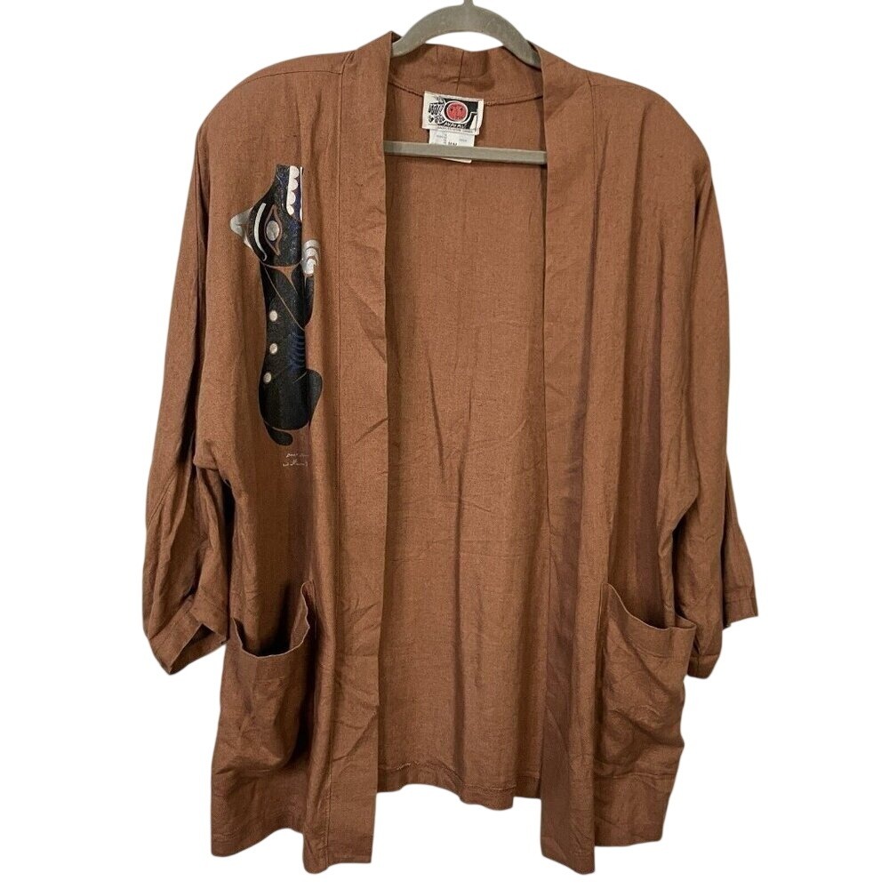 Ayaymut William Good Bear Dancer Salish Art Cardigan Jacket Brown Medium Canada